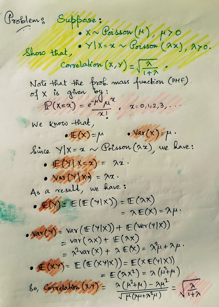probnstat's tweet photo. A problem on finding correlation coefficient for Poisson random variables. https://t.co/wtDxQqYS8w