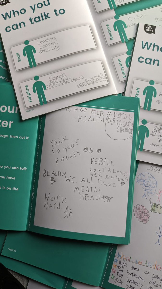 ifucareshare's tweet photo. On #WorldMentalHealthDay our team has been sharing across the UK. As part of this we've been working with a primary school in County Durham whose pupils have some wise words for us all. ✏️💚 https://t.co/lbIJCNYSV0