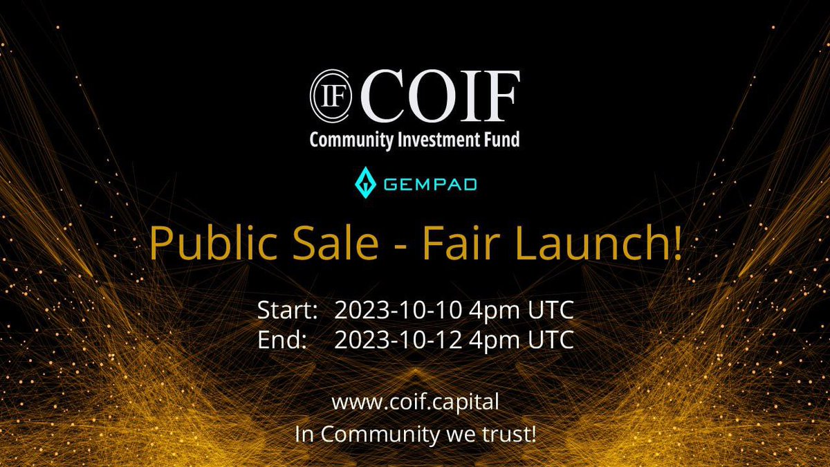 🎉 Welcome to your new crypto world of COIF CAPITAL!🎉

💰 Buy $COIF TODAY in the PreSale on <a href="/TheGemPad/">GemPad</a> 👇
gempad.app/presale/0xE713…

$COIF | @CoifCapital 
🔸A unique and one-of-a-kind crypto investment fund managed by Community. 
🔸Audited by Cyberscope and Solidproof!
🔸KYC by