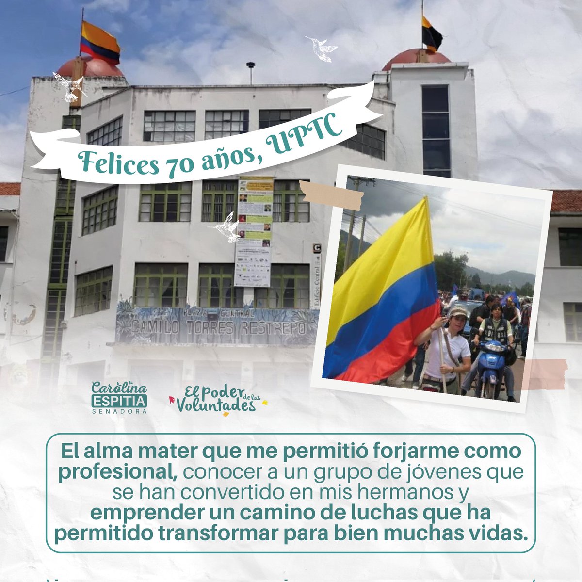 CaroEspitiaJ's tweet image. Como egresada de la gloriosa @UPTCoficial, celebramos con orgullo sus 70 años de historia. 
Desde @SenadoGovCo, el espacio que los colombianos me dieron el honor de trabajar por el país, siempre estaré a disposición para contribuir a su crecimiento y prosperidad. #UPTC70Años 💛🖤