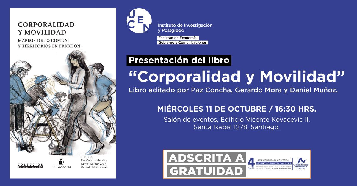 MOVYT (@movytcl) on Twitter photo Investigadores de la Red MOVYT Walter Imilan <a href="/Finarq_UCentral/">Facultad de Ingeniería y Arquitectura</a> y Susana Cortes <a href="/FamedsaUCentral/">Fac. de Medicina y Ciencias de la Salud U. Central</a> presentan este 📚 editado por <a href="/pazc/">Dr Paz Concha</a> <a href="/morarrivera/">Gerardo Mora Rivera</a> y <a href="/daniel_m_z/">Daniel Muñoz Zech</a> y publicado por <a href="/RILeditores/">RIL editores</a>
📅 Miércoles 11 de octubre
⏰16.30 horas
📍Santa Isabel 1278, Santiago <a href="/ucentral_cl/">Universidad Central de Chile</a> Investigadores de la Red MOVYT Walter Imilan <a href="/Finarq_UCentral/">Facultad de Ingeniería y Arquitectura</a> y Susana Cortes <a href="/FamedsaUCentral/">Fac. de Medicina y Ciencias de la Salud U. Central</a> presentan este 📚 editado por <a href="/pazc/">Dr Paz Concha</a> <a href="/morarrivera/">Gerardo Mora Rivera</a> y <a href="/daniel_m_z/">Daniel Muñoz Zech</a> y publicado por <a href="/RILeditores/">RIL editores</a>
📅 Miércoles 11 de octubre
⏰16.30 horas
📍Santa Isabel 1278, Santiago <a href="/ucentral_cl/">Universidad Central de Chile</a>