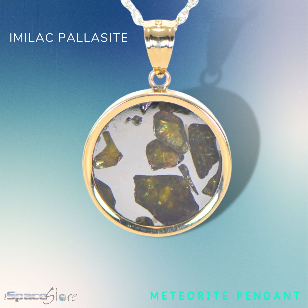 IMILAC PALLASITE METEORITE PENDANT - METEORITE JEWELRY - GOLD On Offer: Beautiful Imilac Pallasite Meteorite Pendant set in 14K Gold. Dimensions not including bail: 
.
thespacestore.com/collections/me…
.
#METEORITEJEWELRY #meteorite #naša #SpaceX