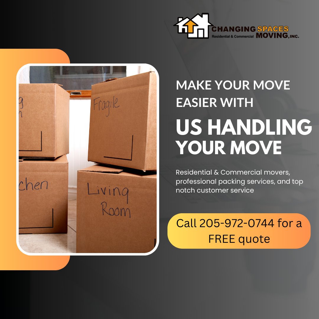 Moving your home or business is not a task to handle on your own. Changing Spaces Moving are your go-to professionals for all your moving needs. Don't wait until the last minute to call and book your upcoming move! #ChangingSpacesMoving