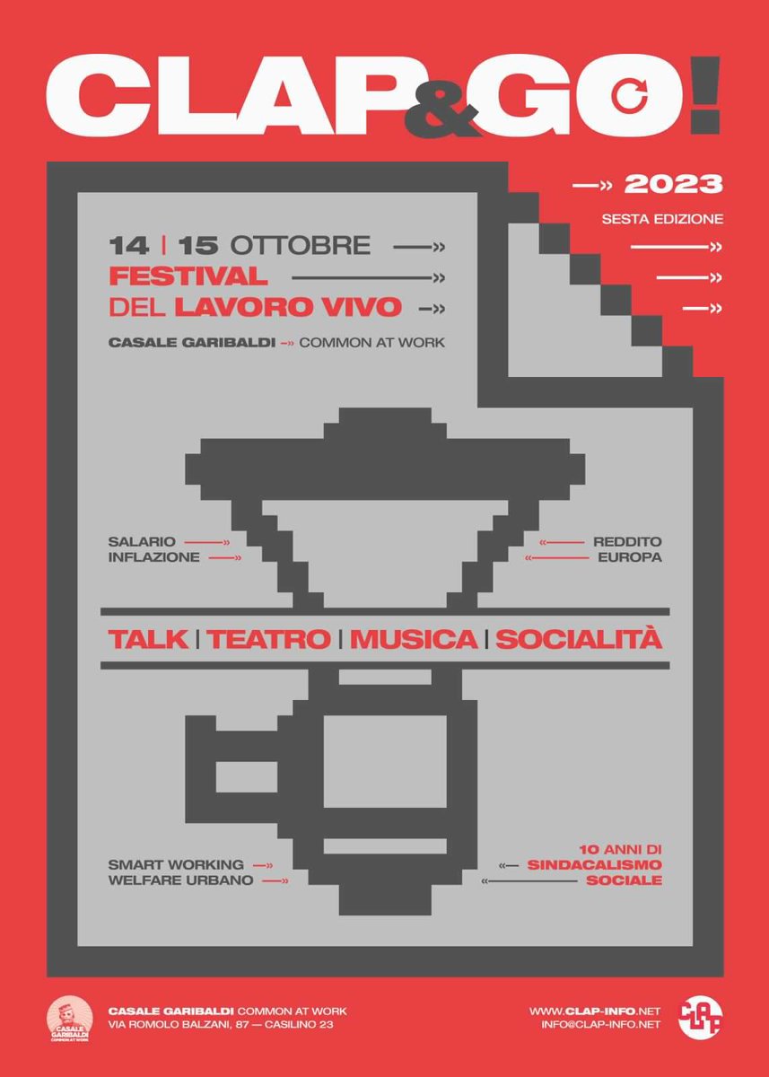 CLAP_RM's tweet image. #Roma le CLAP compiono 10 anni e avviano i festeggiamenti con la sesta edizione di CLAP&amp;amp;GO! Il Festival del lavoro vivo si svolgerà il 14 e il 15 ottobre presso Casale Garibaldi (Via R. Balzani 87) clap-info.net/2023/10/clap-a… #Welfare #Salario #Reddito #Smartworking #Lavoro