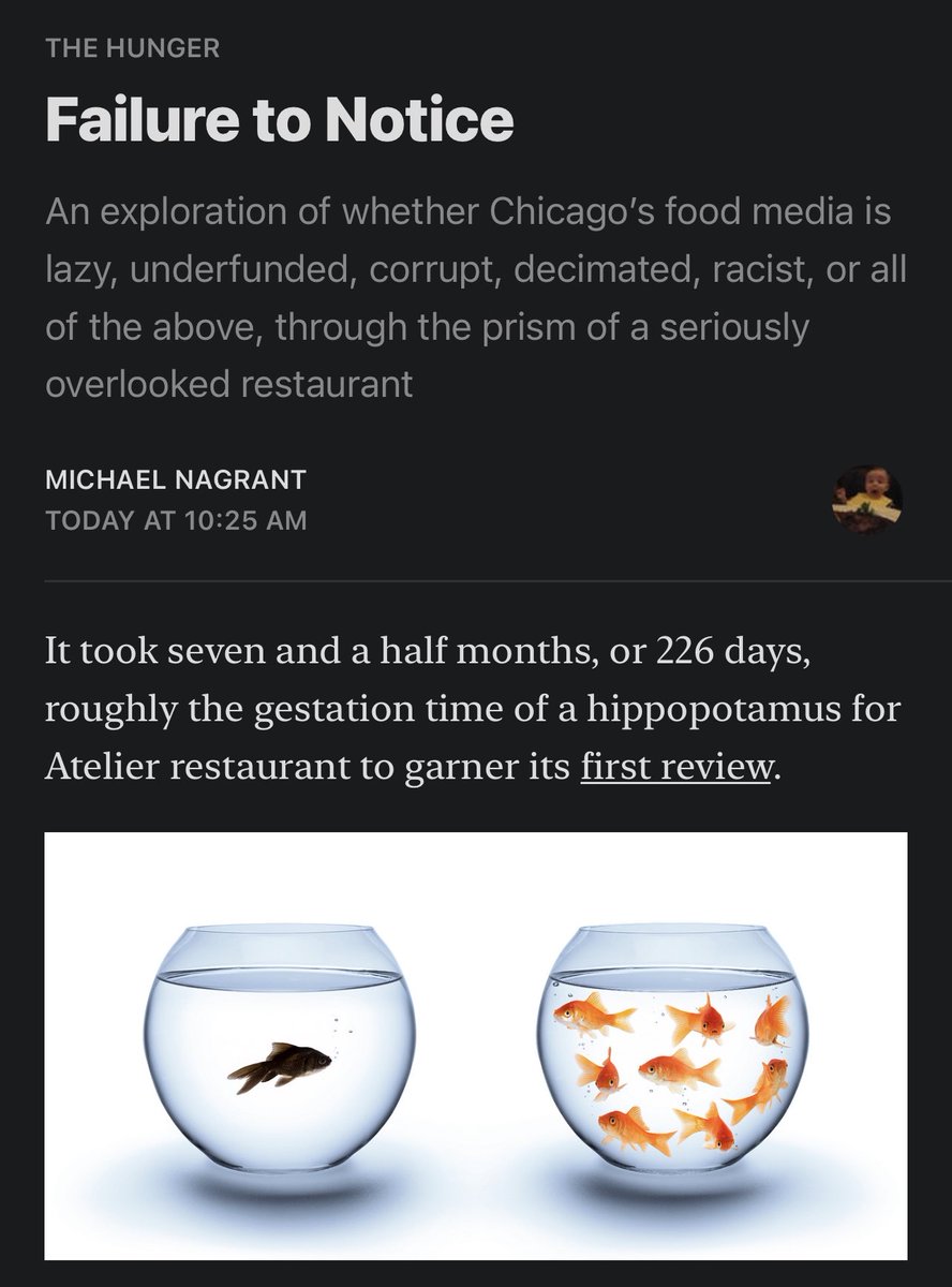 Michael Nagrant (@michaelnagrant) on Twitter photo When <a href="/pete_wells/">Pete Wells</a> told Thomas Keller his mushroom tea at Per Se tasted like murky bong water in the New York Times, Keller could have posted a picture on Instagram taking water pipe rips in the kitchen with the caption “Whatever, dude.”
thehunger.substack.com/p/failure-to-n… When <a href="/pete_wells/">Pete Wells</a> told Thomas Keller his mushroom tea at Per Se tasted like murky bong water in the New York Times, Keller could have posted a picture on Instagram taking water pipe rips in the kitchen with the caption “Whatever, dude.”
thehunger.substack.com/p/failure-to-n…