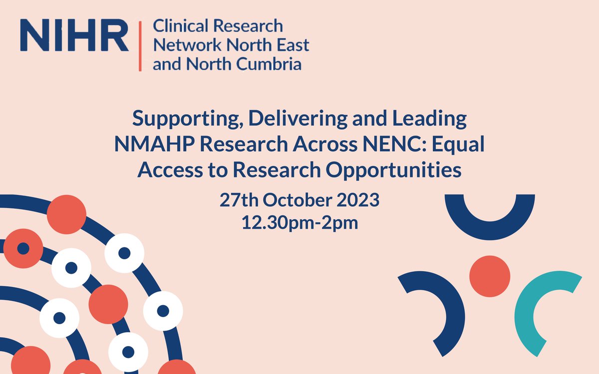 Calling all nurses, midwives & allied health professionals (NMAHPs) from NENC and beyond! Have you added this event to your diary yet? We are hosting a webinar on 27th October, 12:30-2pm, celebrating equal access to research opportunities for NMAHPs 📝eventbrite.co.uk/e/equal-access…