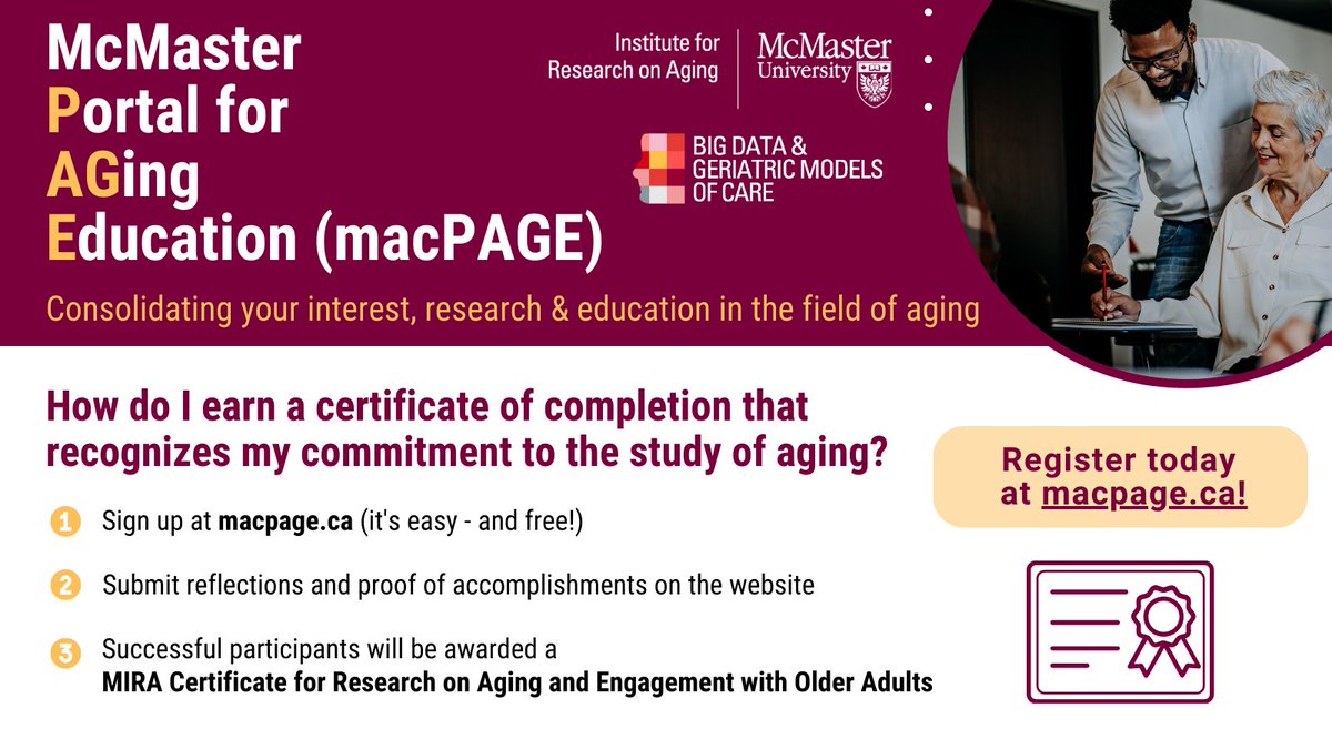 MIRAMcMaster's tweet photo. @mcmasterhum @McMasterSocSci @machealthsci @DeGrooteBiz @McMasterEng @McMasterScience @macnursing @SRSMcMasterU @MacKinesiology The #macPAGE program is easy to sign up for and easy to interact with. Students who register before Friday, October 13 will be able to submit previous, current, and future work to be recognized with a certificate.
Register: https://t.co/bHaYSuggav https://t.co/pDQNVepXAV