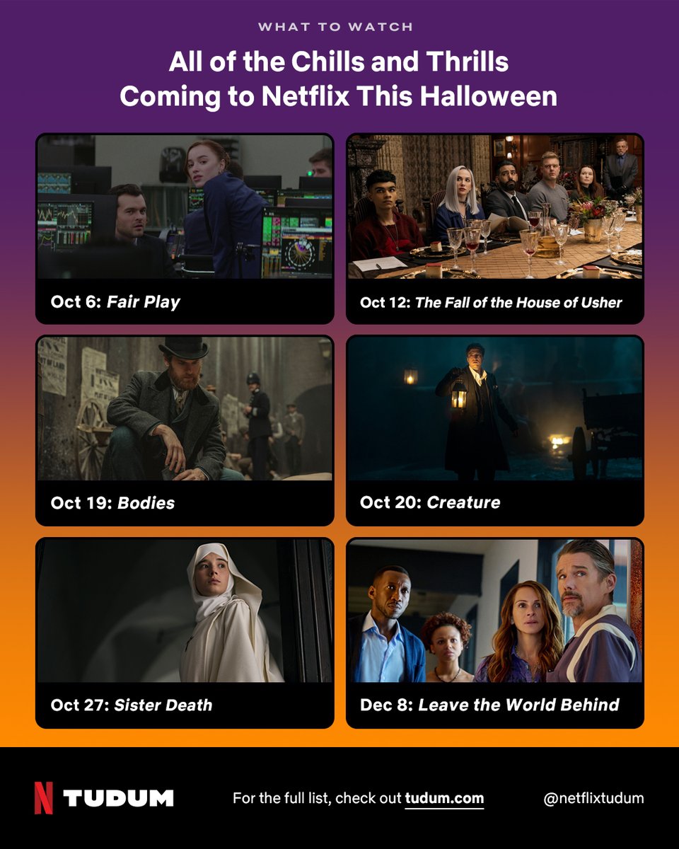 NetflixTudum's tweet photo. HALLOWEEN SLATE 🎃👻💀🍫🍿

Here are all of the chills and thrills coming to Netflix soon:
https://t.co/OrzgitpuTr https://t.co/YSr9ui2bRS