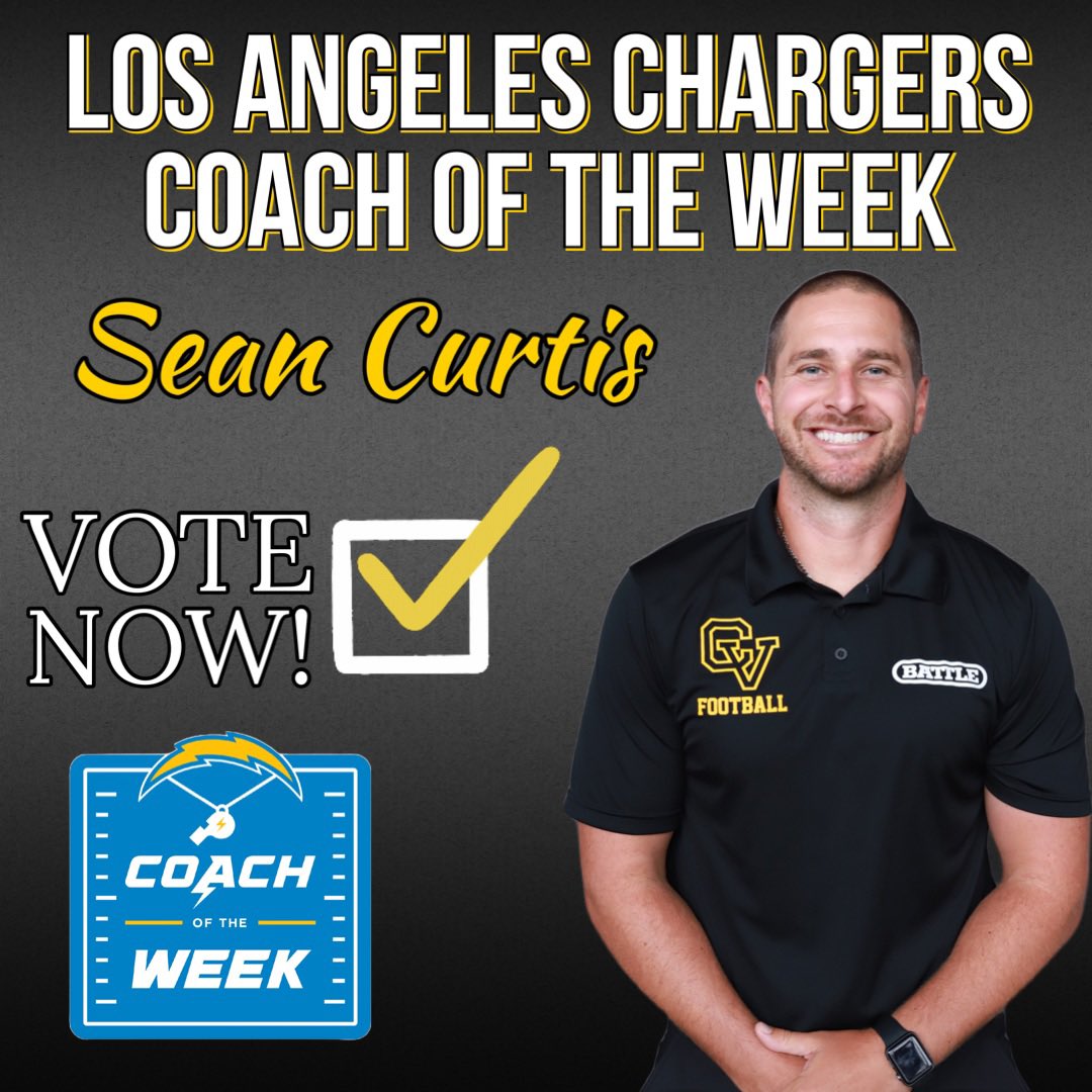 Cougar Country, we need your votes once again! Our very own <a href="/CoachSeanCurtis/">Coach Sean Curtis</a> has been nominated for the Los Angeles <a href="/chargers/">Los Angeles Chargers</a> Coach of the Week! Unlimited voting until 8am tomorrow at the link below:

chargers.com/community/coac…

#WeAreCV 🐯🌴