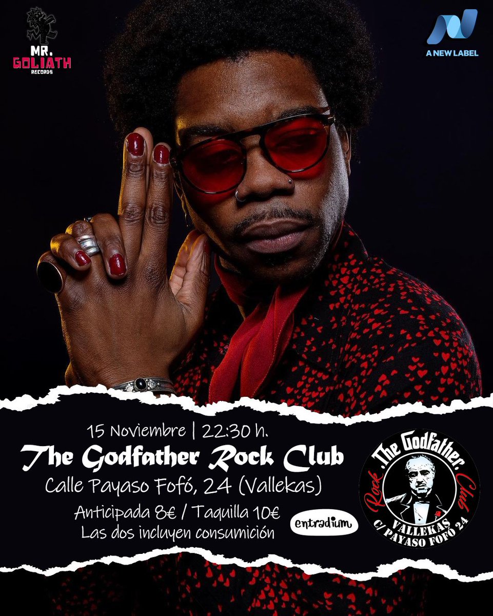 Nueva fecha en el Barrio de Vallecas. Tomad nota: 

📆 Miércoles 15 de Noviembre
🕘 22:30 pm
📍  The Godfather Rock Club (Calle Payaso Fofó, 24)
🎫 Anticipada 8€ (+ consumición entradium) | Taquilla 10€ (+ consumición).
entradium.com/events/mr-goli…

🦁👹