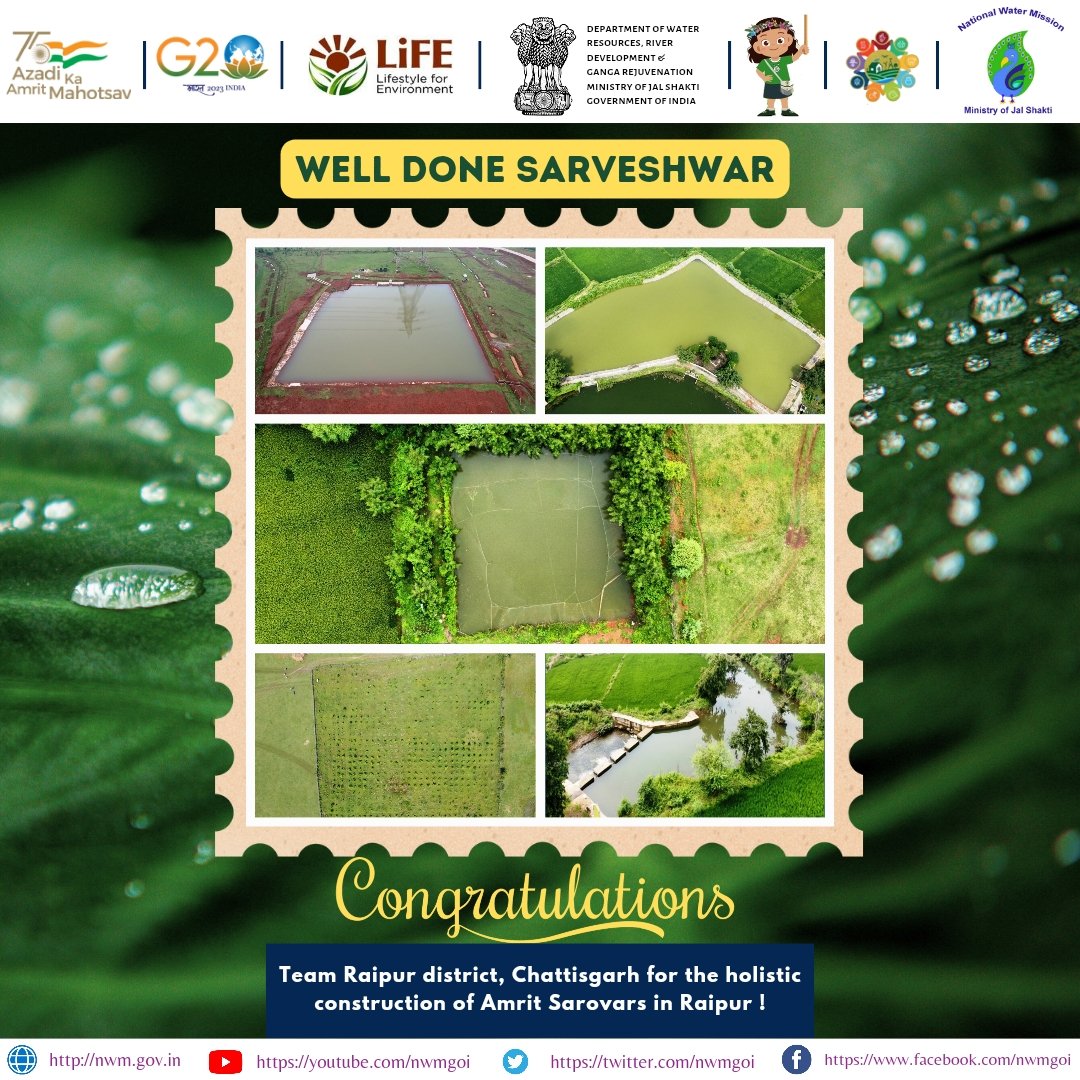 nwmgoi's tweet image. Congratulations to Team #Raipur District, Chattisgarh for the *Amrit Sarovar* &amp;amp; special acknowledgement to DM Raipur @SarveshNBhure Dr. Sarveshwar Narendra Bhur
Kudos 👏 

#DMRaipur
#JSACTR2023 #JalShaktiAbhiyan 
#WaterConservation