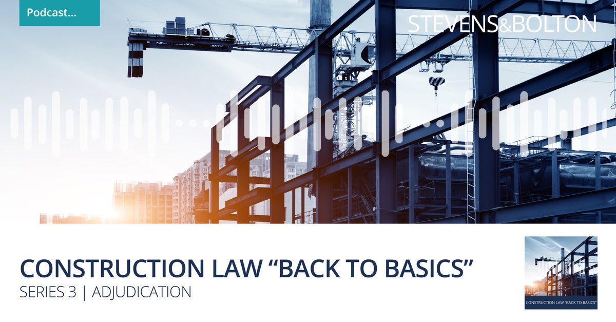 stevens_bolton's tweet photo. Series 3 of the #ConstructionLaw "Back to Basics" podcast is here! Join us as our construction and engineering experts dive into dispute resolution options for resolving construction disputes. In episode 1 we discuss #adjudication.

🎧Listen here: https://t.co/FkrbwTnimB https://t.co/lvkifbEs1y