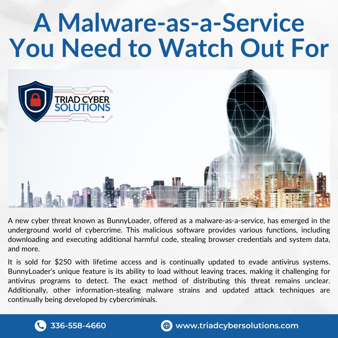 TriadCyberSol's tweet image. Evolving cyber threats: The BunnyLoader saga continues. As cybercriminals push the boundaries, BunnyLoader signifies a new chapter in the world of malicious software. 

#triadcybersolution #cybersolution #pcsupport