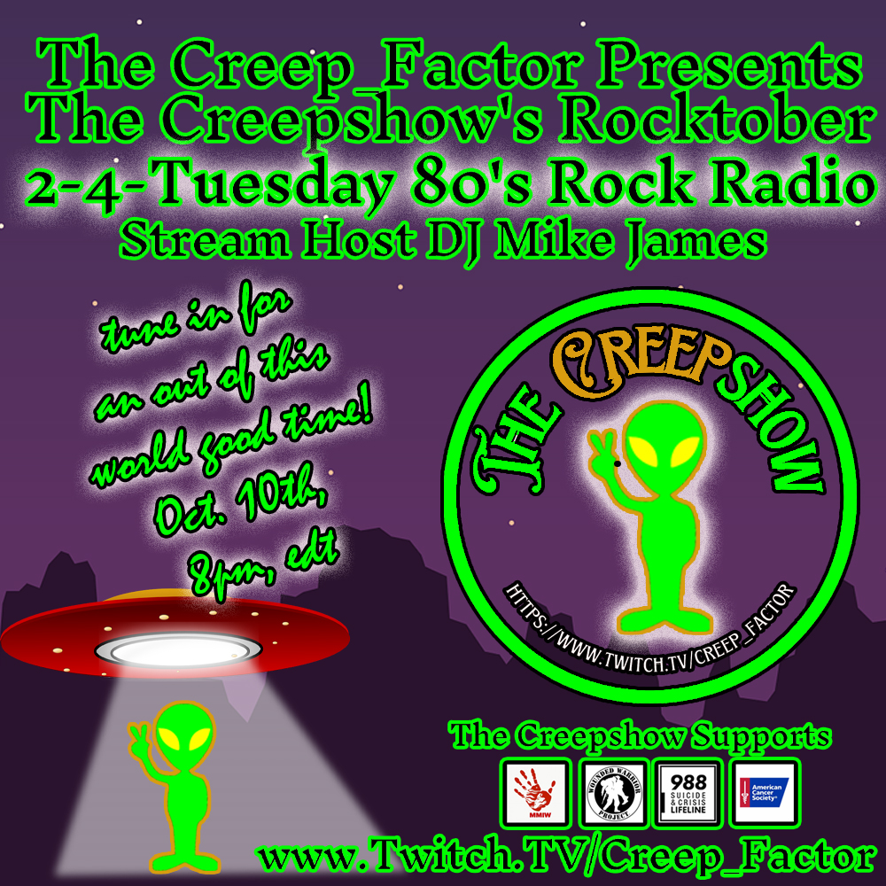 creepshowfans's tweet photo. https://t.co/b4QVpv3Rjx
Tonight, 8pm eastern, the original 2-4Tuesday 80's Rock Radio with DJ Mike James. It's out of this world! #rocktober #80srockmusic #woundedwarriorproject #cancersucks #merch #throne #twitchstreamer https://t.co/7u8YOJ7g6J