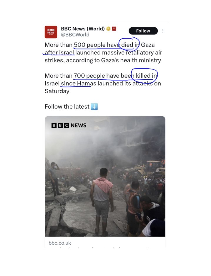 How Western media works: 500 people DIED by the hands of Israel… 700 people are KILLED by Hamas… #Gaza