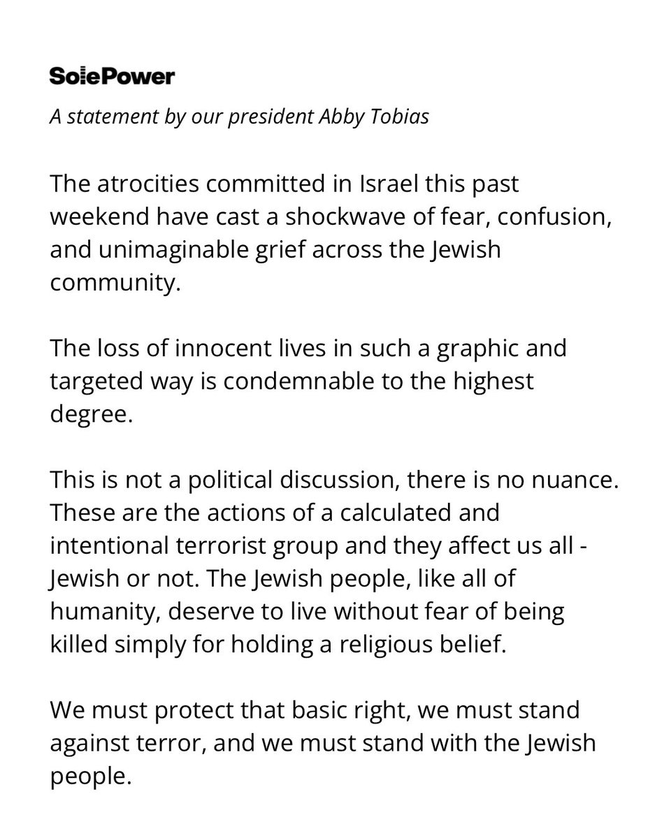 A statement by our president Abby Tobias: