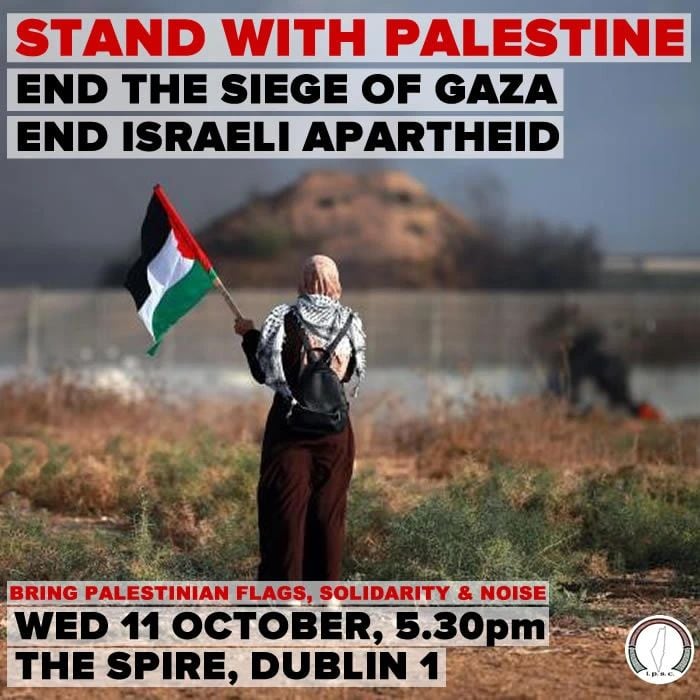 Wednesday 11th October  5.30pm at The Spire.
&
Also a march and rally for this Saturday 14th October, meeting 1pm at the Spire.

#FreePalestine #Gaza #GazaUnderAttack #Palestine #BDS #ICC4Israel #EndIsraeliApartheid #EndIsraeliImpunity #SolidarityIsAVerb #BDS