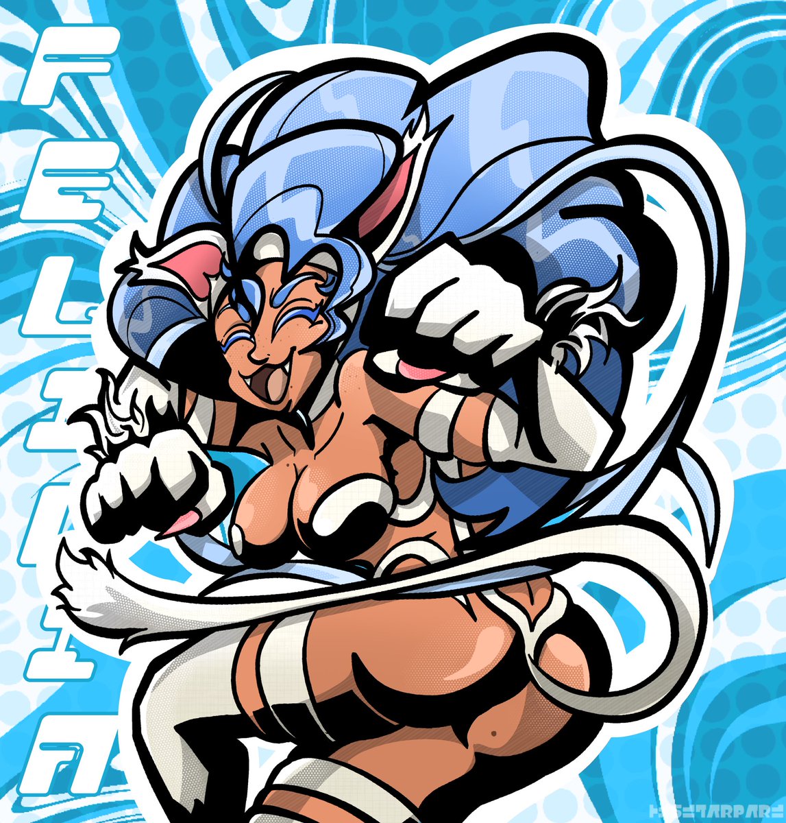 Tubularparu's tweet photo. I redrew Felecia’s victory screen from Darkstalkers! Lemme know which character I should do next >:3 #Darkstalkers #Felecia https://t.co/AmYnCTchX4