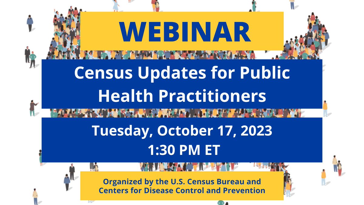CDC_EPHTracking's tweet image. Join us for the Census Updates for Public Health Practitioners webinar on October 17, 1:30pm ET! Learn about the latest census updates and their impact on public health practices. 

Webinar login: bit.ly/3F0XeVd