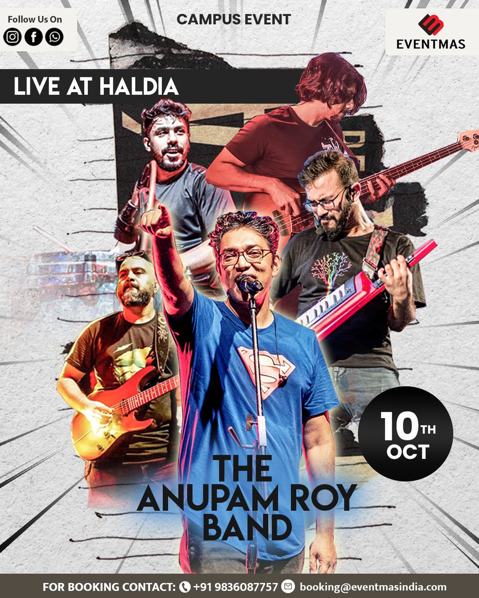 EventmasIndia's tweet photo. Event Update :
The @aroyfloyd Band Performing live tonight at Haldia !
.
.
#AnupamRoy #TARB #EventmasExclusive #CampusEvent #TeamEventmas #WeCreateYouCelebrate https://t.co/ve4t9sjsHW