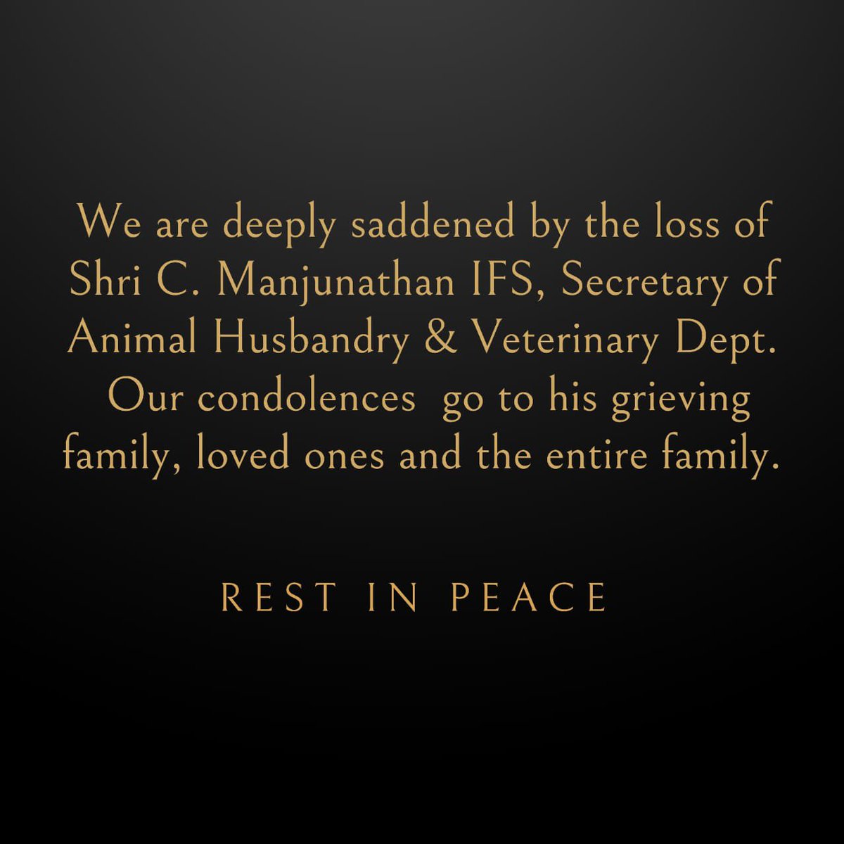 SangmaConrad's tweet photo. We are pained by the untimely passing of one of our officers, Shri C. Manjunathan, IFS. Manju was a quiet and efficient officer with exemplary commitment to every Department he handled and took on every task with a smile. I extend my deepest condolences to his family, friends and colleagues. May he rest in peace.