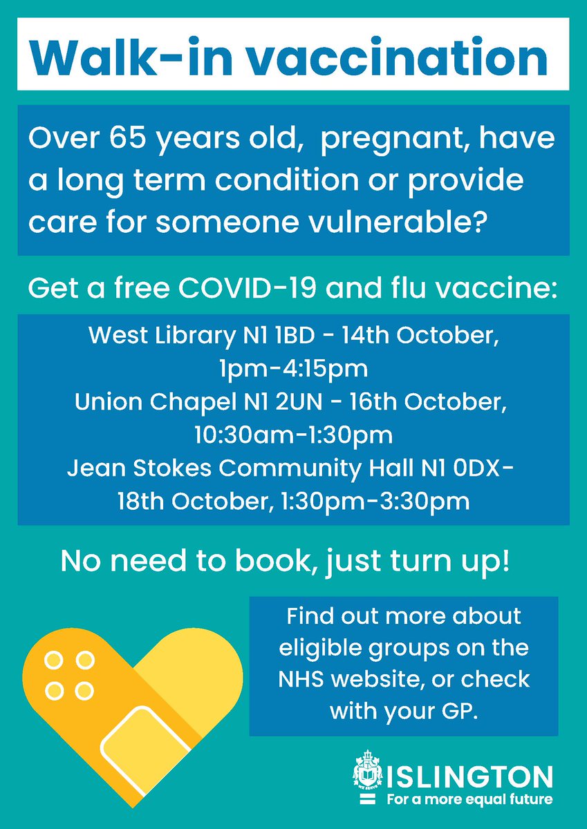 Sharing details of walk in Covid and Flu Jabs in the community from this weekend (see poster for eligibility).   There will be more walk-in clinics throughout November and December, which we will also share.