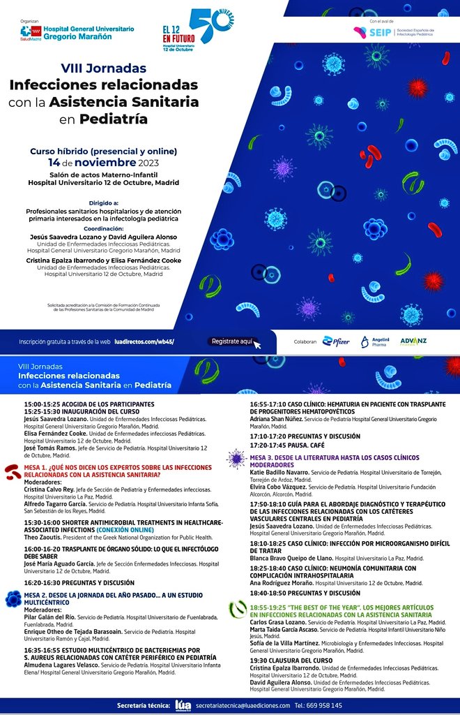 El 14 de noviembre se celebrarán las VIII Jornadas sobre IRAS en Pediatria. Formato online y presencial.  Save the date!!! <a href="/infectoped12/">Infecciosas Pediátricas 12 Octubre</a>