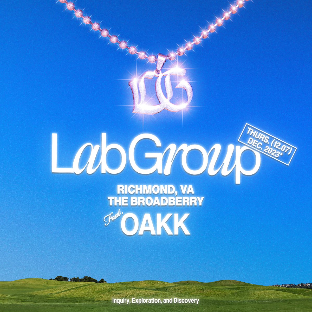 12.7.23 🔬

Bundle up, grab your lab coats, and prepare for winter with us as we head down to Richmond this December with Lab Group! 👩‍🔬🧑‍🔬

Featuring Oakk and additional support TBA, we cannot wait to host this legendary group at The Broadberry. 🌆

Ticket link below 🎫⬇️