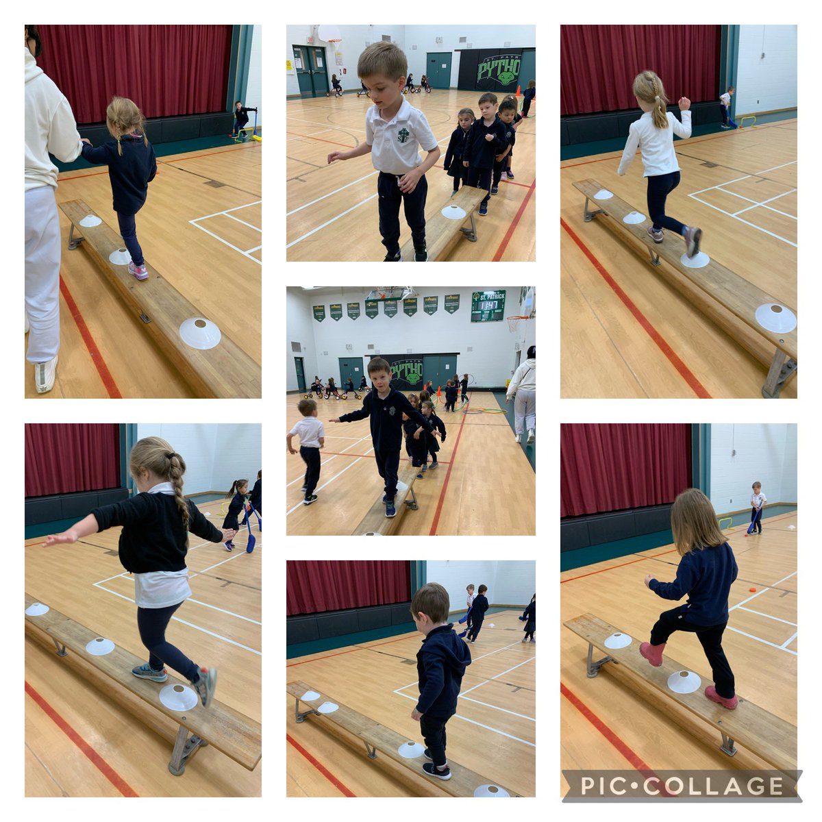 Mastering our balancing skills in gym class today!