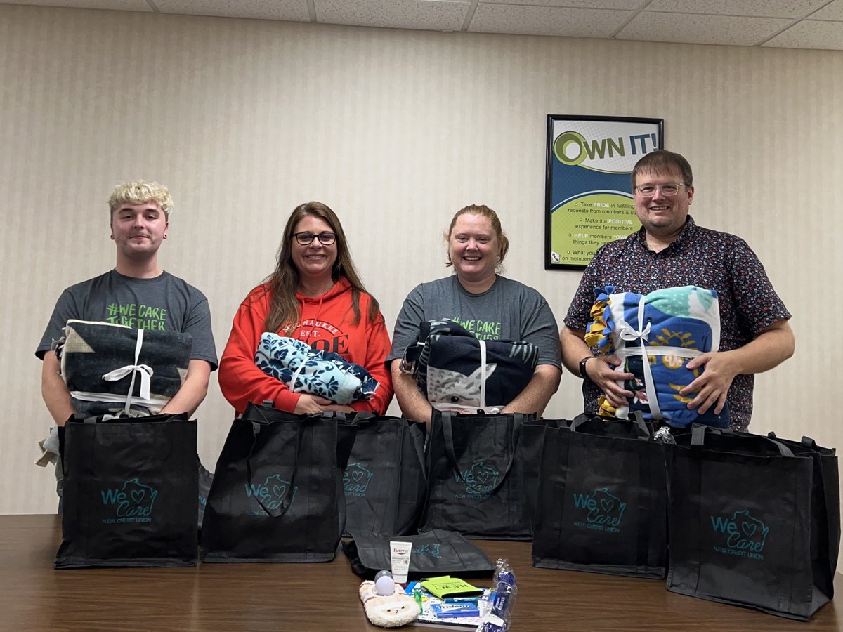 NEWCU's tweet photo. #CUCommunityDay ... we took to the streets and cleaned up a couple stretches of highway in Oconto Cty. Others put together baskets of supplies to be donated to Rainbow House, as well as making blankets and care packages to donate to the Oncology patients at our local hospital. https://t.co/ewa7NQYYkA