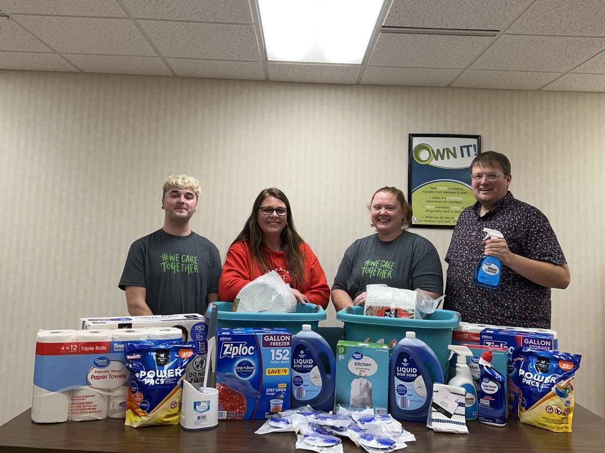 NEWCU's tweet photo. #CUCommunityDay ... we took to the streets and cleaned up a couple stretches of highway in Oconto Cty. Others put together baskets of supplies to be donated to Rainbow House, as well as making blankets and care packages to donate to the Oncology patients at our local hospital. https://t.co/ewa7NQYYkA