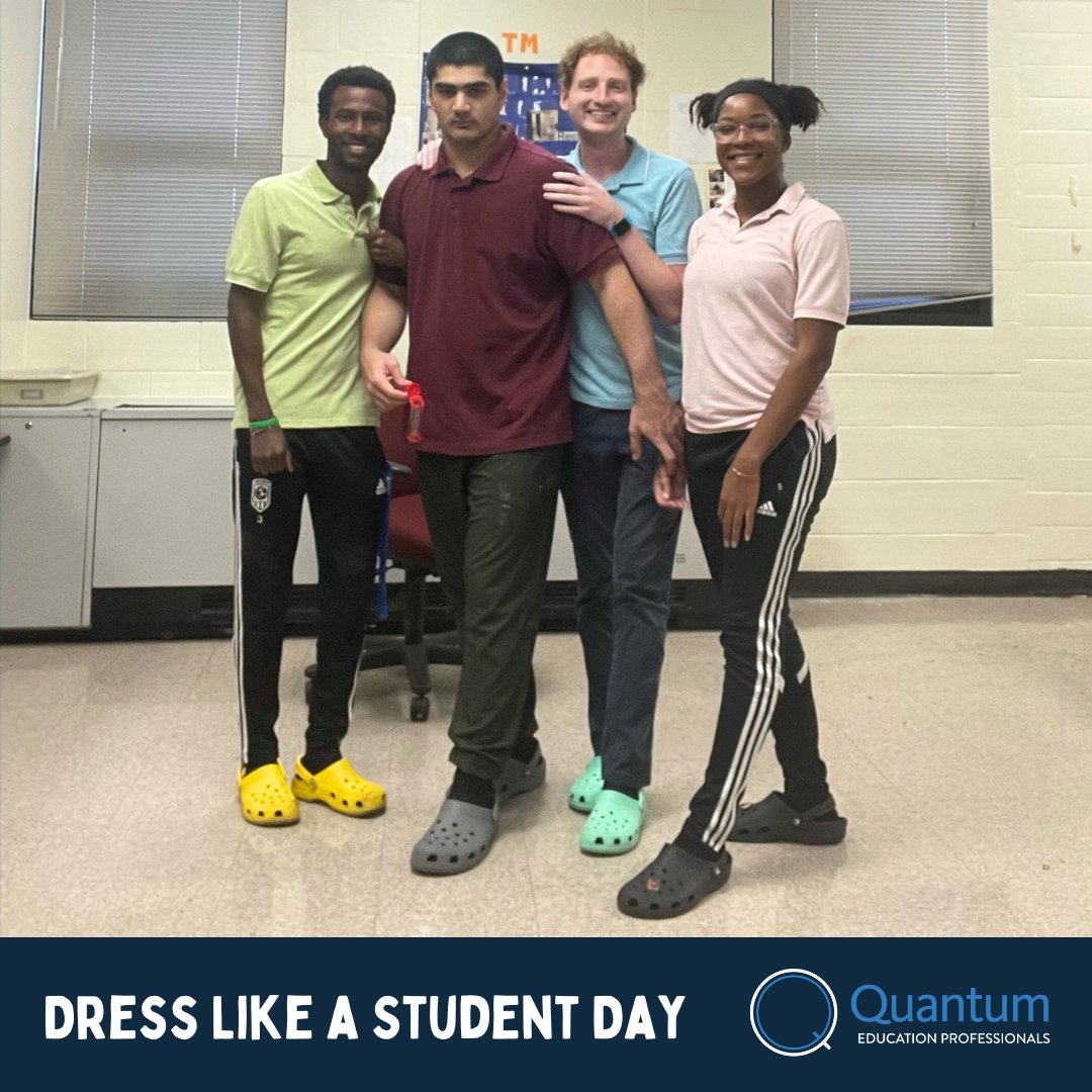 Quantum_Pros's tweet image. Check out the fun this classroom&apos;s been having lately! Quantum staff Gigi, Nathan, &amp;amp; Sharif got creative in their #SPEDclassroom last week for a Door Decoration Contest &amp;amp; Dress Like A Student Day.

We&apos;re so grateful to have staff who go the extra mile to engage with students!
