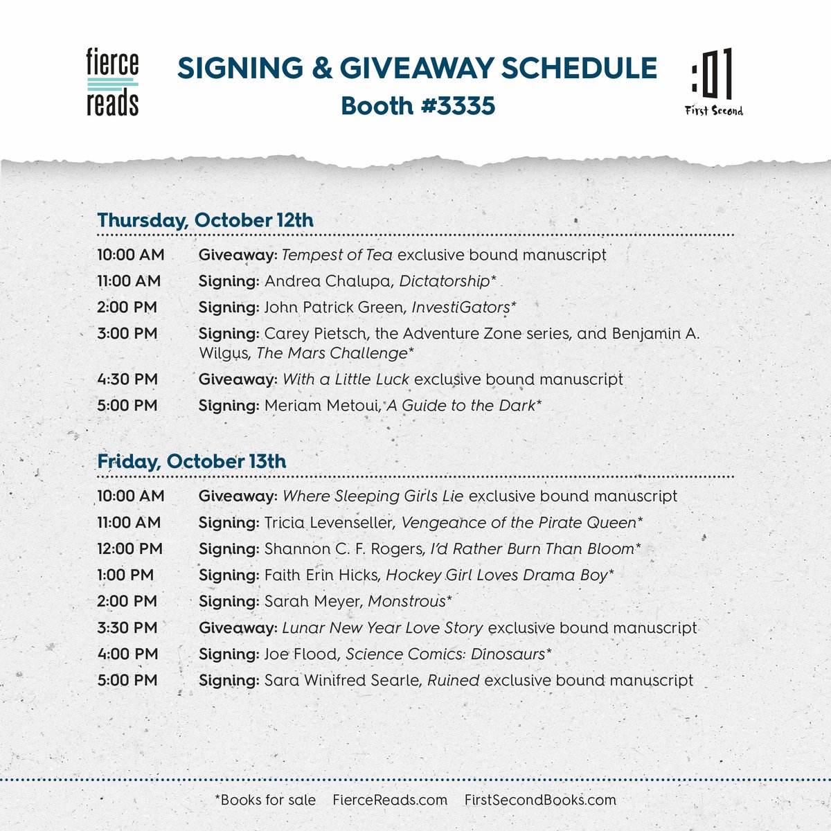 01FirstSecond's tweet photo. It's here it's here! #NYCC2023 is happening this week and we could not be more excited to see you! 

Make sure to check out our full schedule for all of our exciting signings and giveaways and stop by to visit us at booth #3335! https://t.co/demp21z41Q