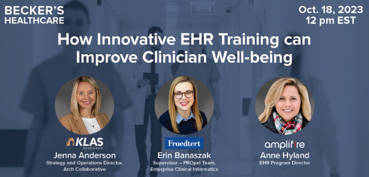 KLAS Research (@klasresearch) on Twitter photo KLAS' own Jenna Anderson will be joining Becker's Healthcare for a webinar on October 18th at noon EST to discuss challenges around EHR training and how to improve clinician well-being. 
To register for the webinar, click here: ow.ly/Xypm50PLFBs KLAS' own Jenna Anderson will be joining Becker's Healthcare for a webinar on October 18th at noon EST to discuss challenges around EHR training and how to improve clinician well-being. 
To register for the webinar, click here: ow.ly/Xypm50PLFBs