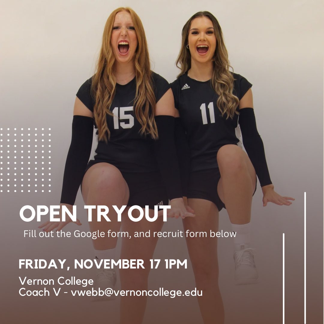 𝟐𝟎𝟐𝟒 𝐎𝐩𝐞𝐧 𝐓𝐫𝐲𝐨𝐮𝐭 
𝐂𝐚𝐥𝐥𝐢𝐧𝐠 𝐚𝐥𝐥 𝟐𝟎𝟐𝟒 &amp; 𝟐𝟎𝟐𝟓𝐬🗣️

IT’S THAT TIME OF THE YEAR 
Vernon college is hosting Open Tryouts Nov. 17th @ 1pm, sign up and come out!
We’ll see you there 
(Click on the link in our bio)