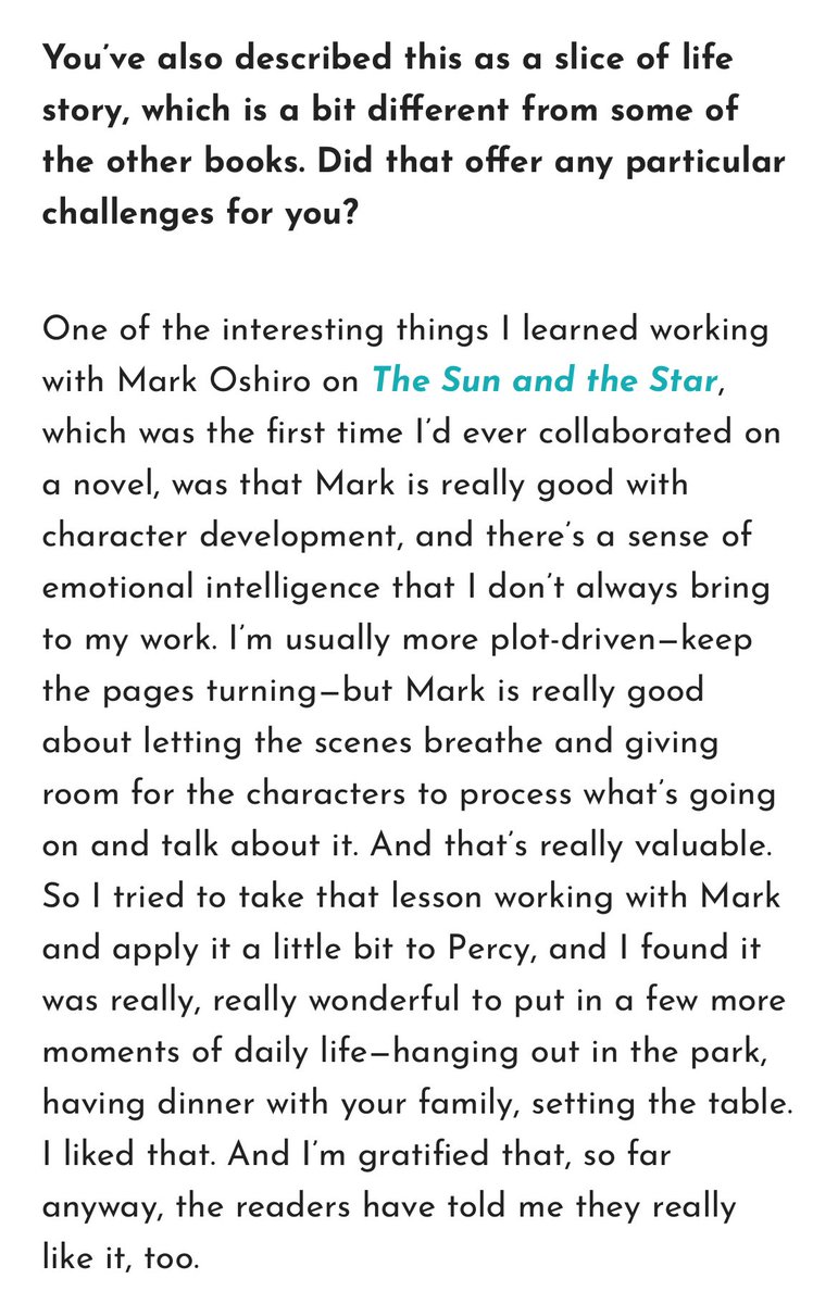 Ahhh loved that Rick talked about this in an interview with <a href="/prophecypodcast/">Prophecy Radio Podcast (Percy Jackson Spoilers)</a> Mark’s influence on his writing has been so wonderful and I’m very glad for it’s only served to make him better at his craft