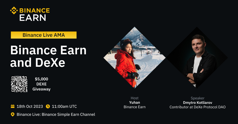 binance's tweet photo. Join us on #Binance Live for an AMA with @DxDmytro, contributor at  @DexeNetwork!

🗓️ October 18, 2023.
⏰ 11:00am UTC.

There will also be $5,000 in $DEXE to be won - see the thread on how to participate.

Set a reminder ⤵️