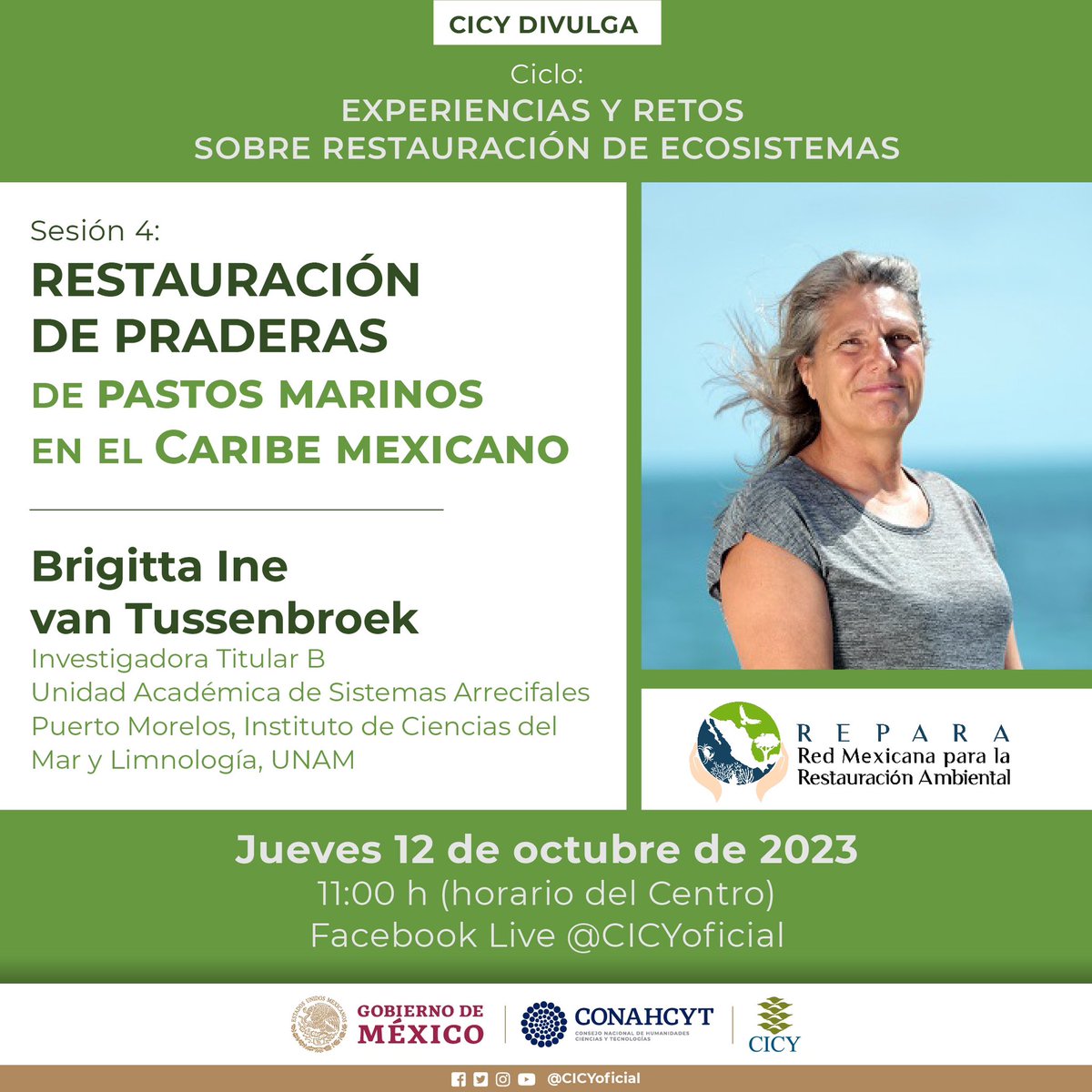 Este jueves, continuamos con nuestro ciclo de seminarios en colaboración con el CICY <a href="/CICYoficial/">CICY</a> en esta cuarta sesión tendremos como invitada a la Dra. Brigitta van Tussenbroek que nos platicará sobre restauración de pastos marinos!
No se lo pierdan, jueves 12 a las 11am 😉