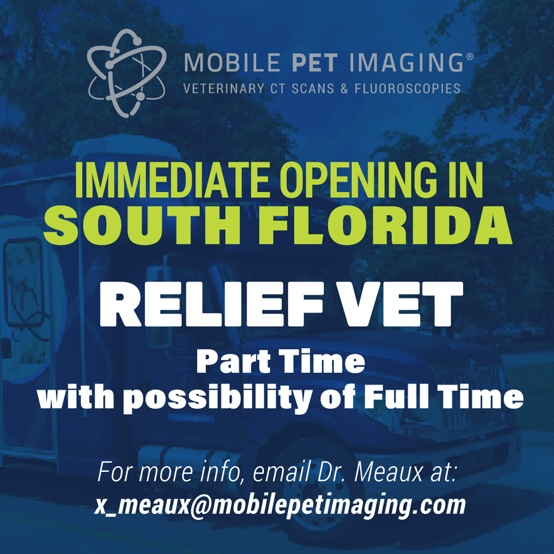 MPIvetimaging's tweet photo. Looking for MOBILE VETS! PART TIME with possibility of FULL TIME for our SOUTH FLORIDA service area. 
• Work in our state-of-the-art mobile unit!
• No prior CT scan experience needed—our team will train you.  For more information email Dr. Meaux at x_meaux@mobilepetimaging.com https://t.co/XJOGyWhoPj