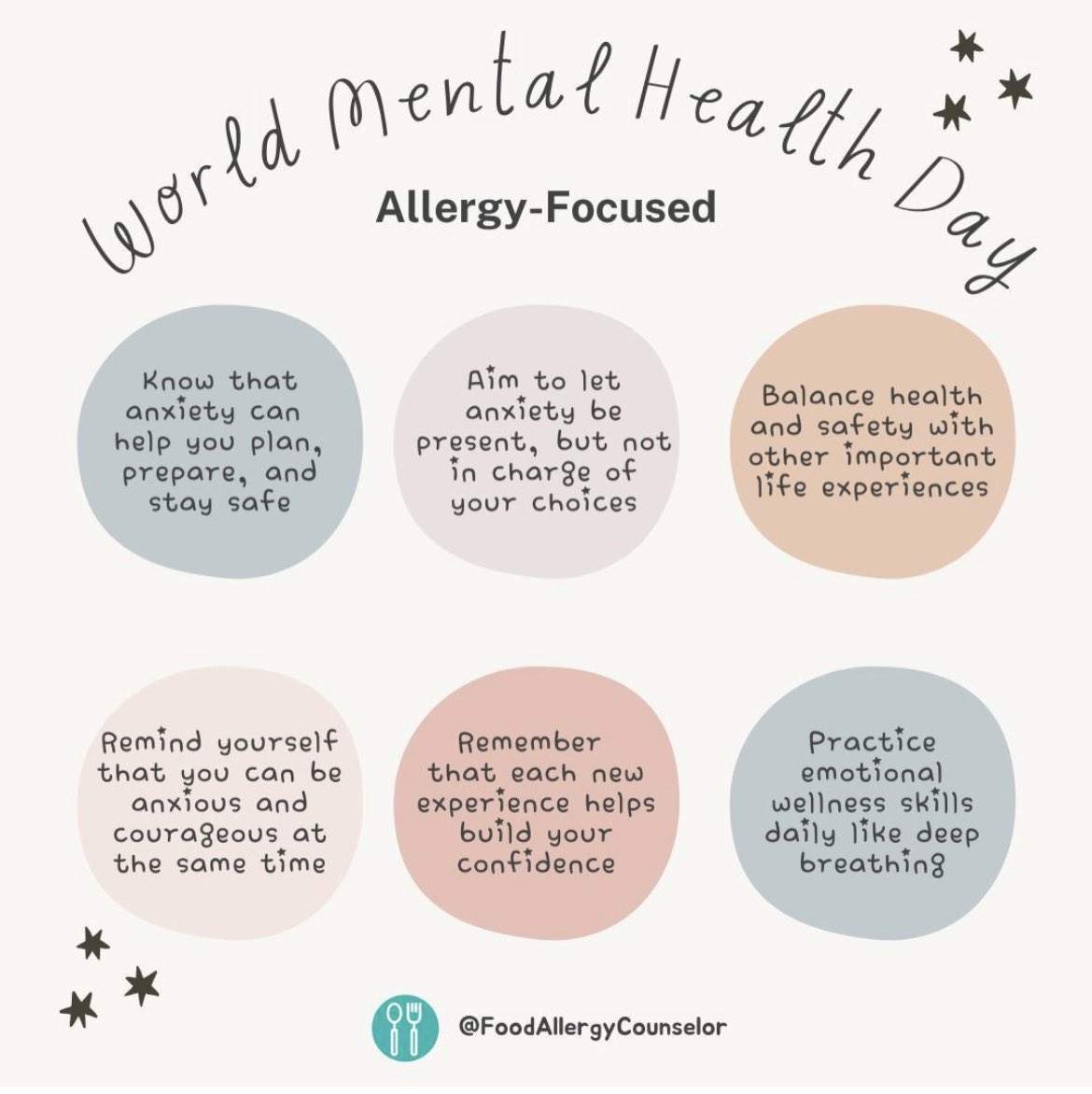 It's World Mental Health Day 2023 today, so let's focus on allergy-related mental health. For more allergy #mentalhealth and #mindset content, visit us on IG at instagram.com/foodallergycou… and our website at: FoodAllergyCounselor.com.