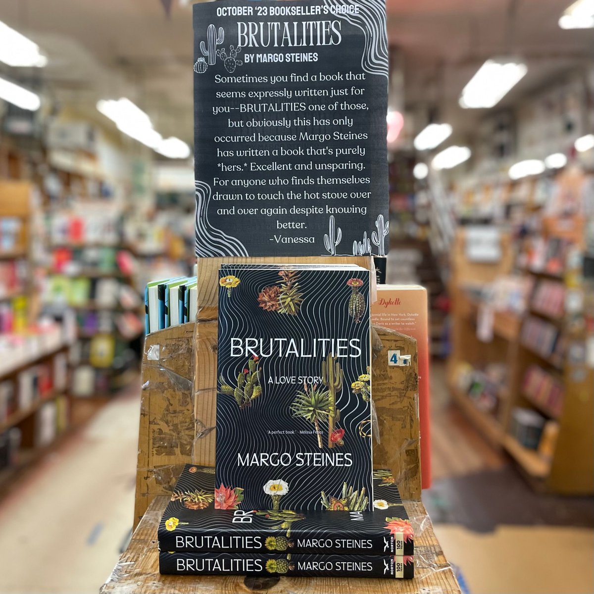 Happy October! We have a new bookseller's choice: Brutalities by Margo Steines @margosteines. 'For anyone who finds themselves drawn to touch the hot stove over and over again despite knowing better.'