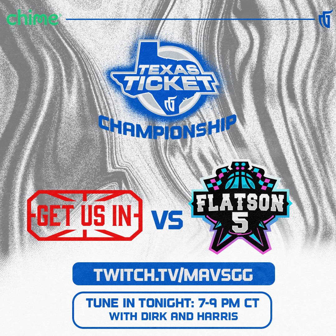 Mavs Gaming (@mavsgg) on Twitter photo The stage is set and it all goes down TONIGHT! Tune in for the Texas Ticket Finals presented by <a href="/Chime/">Chime</a> 🎟️
Our Twitch broadcast will be hosted by none other than <a href="/Dirk_JDR/">Dirk</a> and <a href="/Sportstein/">Harris Rubenstein</a>!
⏰: 7-9 PM CT
💰: $5,000 + <a href="/NBA2KLeague/">NBA 2K League</a> Draft Eligibility + Championship 💍 The stage is set and it all goes down TONIGHT! Tune in for the Texas Ticket Finals presented by <a href="/Chime/">Chime</a> 🎟️
Our Twitch broadcast will be hosted by none other than <a href="/Dirk_JDR/">Dirk</a> and <a href="/Sportstein/">Harris Rubenstein</a>!
⏰: 7-9 PM CT
💰: $5,000 + <a href="/NBA2KLeague/">NBA 2K League</a> Draft Eligibility + Championship 💍