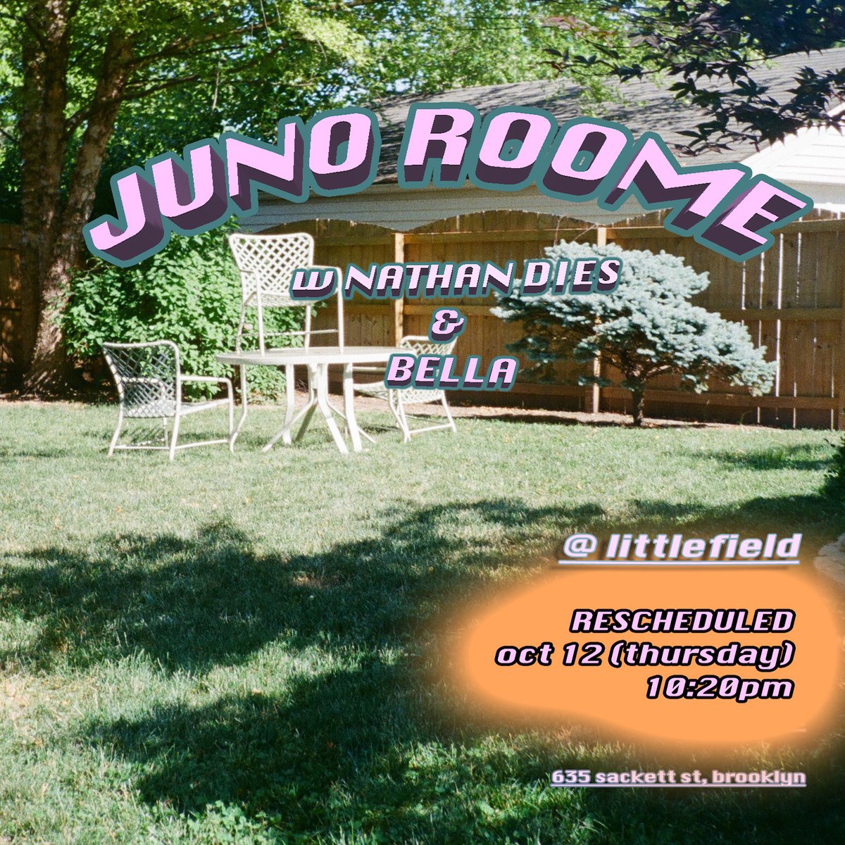 THIS THURSDAY (late night) at littlefield: @junoroome is hitting the stage with a full band debut ( w @hazzard.yes @lucas.saur @mei_semones @theos.piano )! Featuring special guest acts @nathandies_ and @bella444ever! Tickets available at littlefieldnyc.com!