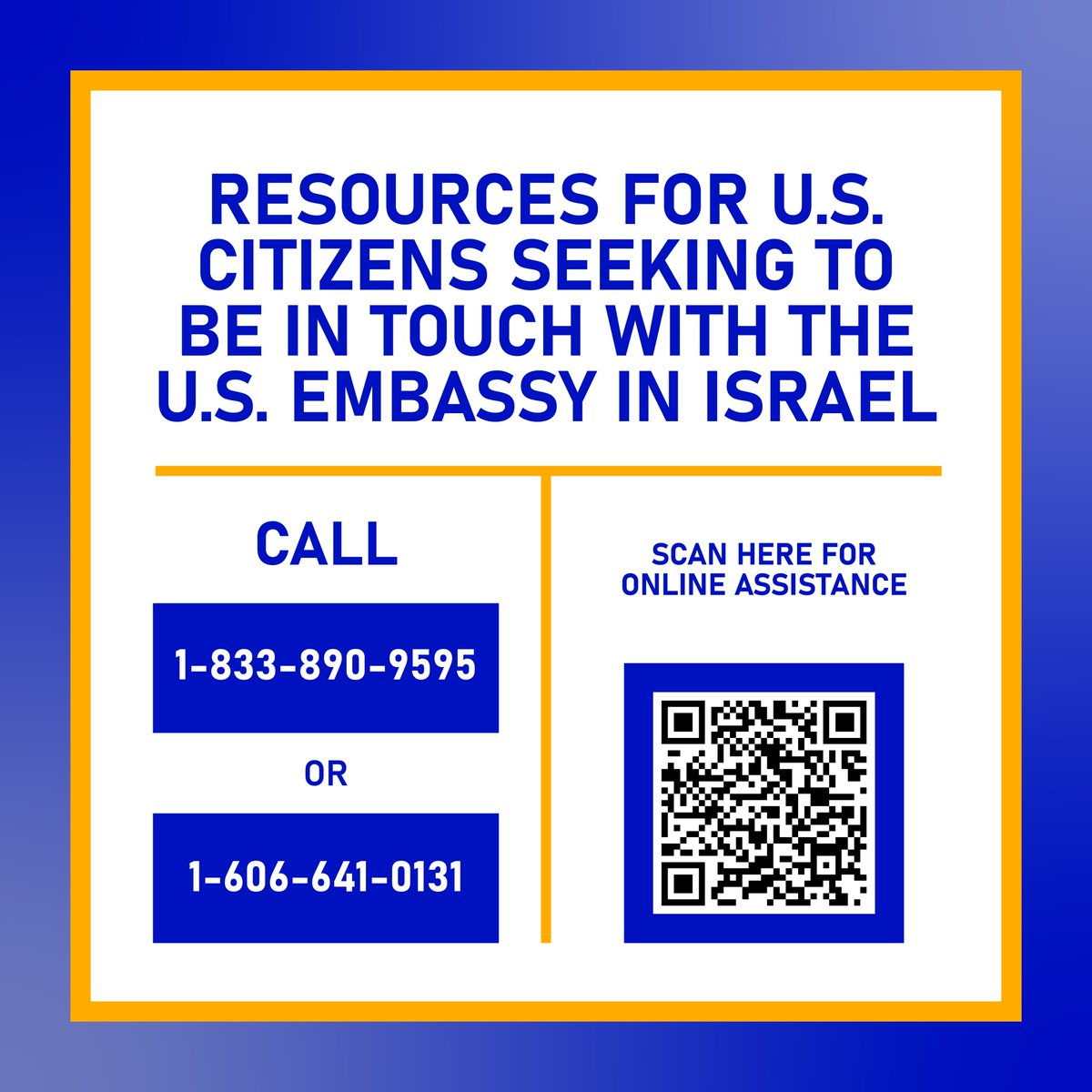 MayorOfLA's tweet image. Angelenos with loved ones in Israel can connect with the U.S. Embassy in Israel for updates by following @usembassyjlm or by calling +1-833-890-9595 and +1-606-641-013.

Online assistance can be found at: cacms.state.gov/s/crisis-intake.