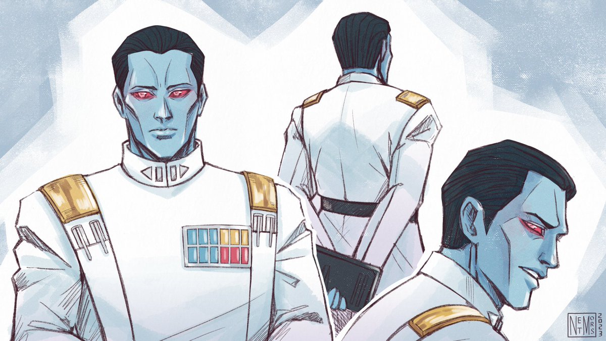 Netmors's tweet photo. I'm practicing drawing Grand Admiral Thrawn. References from comics, cartoons and TV series show him differently.
+ bonus Admiral of the Eleventh Fleet - Karyn Faro, and Senior Captain Eli'van'to (Eli Vanto).
#starwars #thrawn #karynfaro #elivanto https://t.co/EB5Erh1UJ3