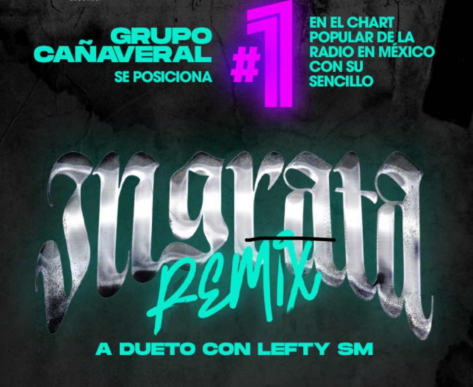 #GrupoCañaveral se posiciona en el #1 del chart de la radio en #México con su sencillo Ingrata Remix colocándose en el gusto del público gracias a la fusión del sonido unico que ha llevado a la agrupación a posicionarse dentro del genero cumbia con las rimas y el estilo urbano.