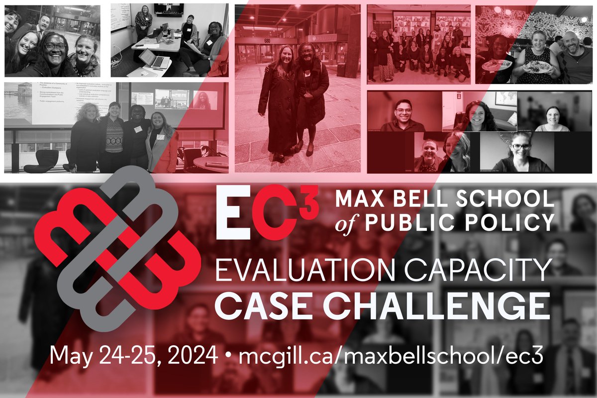 MaxBellSchool's tweet image. We&apos;re planning the second year of the Evaluation Capacity Case Challenge (EC³) for this May 24-25, 2024, and participant applications are now live! 
Learn more at: mcgill.ca/maxbellschool/…
#MaxBellEC3 #evaluation