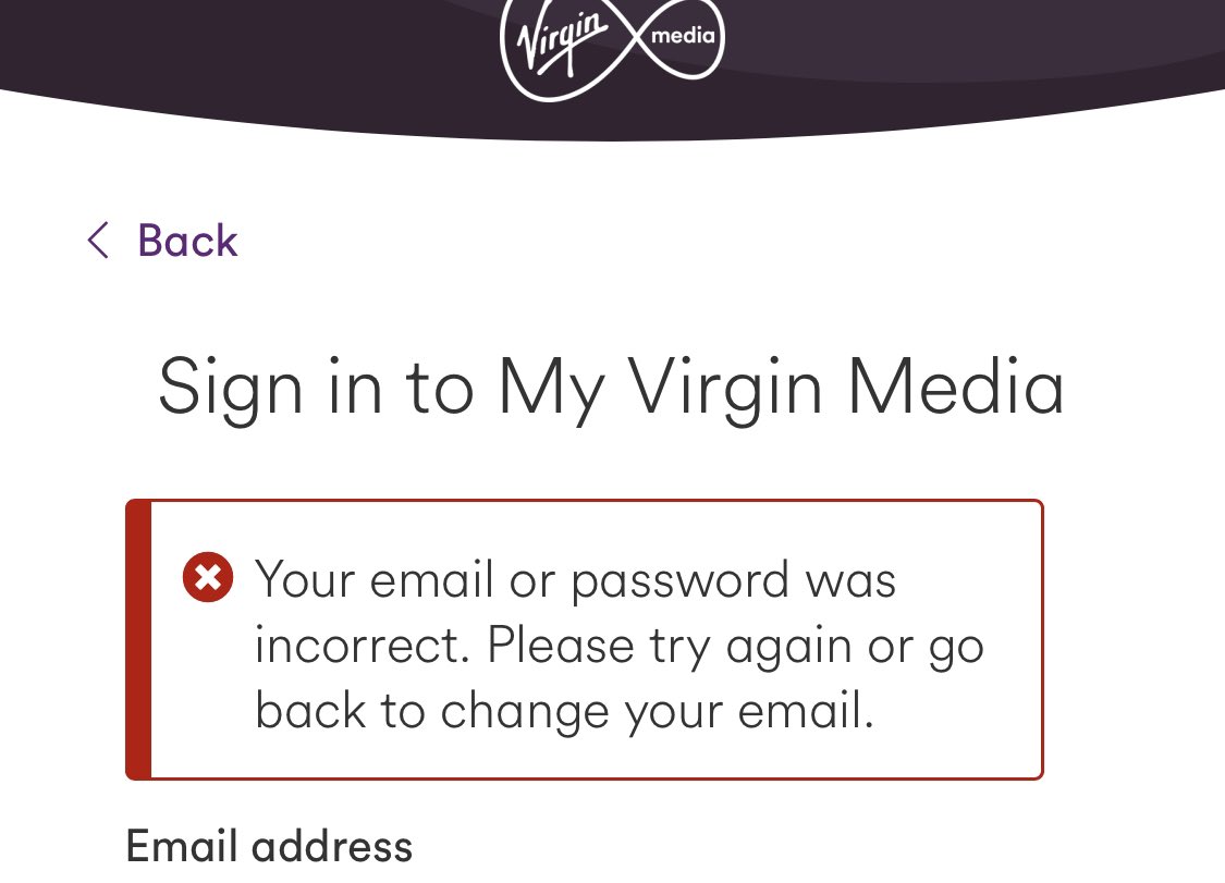 yifrati's tweet photo. @virginmedia Message below, so I reset password - email says successful, however when I try to log in it still wont work and the same message as image one attached appears. No one on phone today (4 calls) seems to be listening, it really should not be this difficult to sort out. https://t.co/SAxwrVYWGs