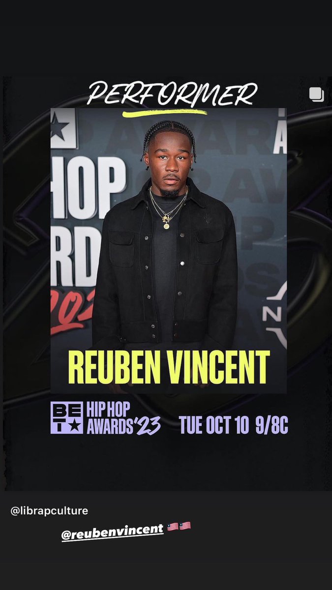 librapculture's tweet photo. #ReubenVincent is set to perform at the BET HipHop Awards tonight @ 9pm along with @Djholiday 
@BET @BETMusic @HipHopAwards 
@ReubenVincent_ 

#LibRapCulture
.
.
.
.
.
.
.
.
#explore #explorepage #exploremore #reels #reelsinstagram #hiphop #hiphopculture #bet #BetAwards2023 https://t.co/2LVEFXlHrV
