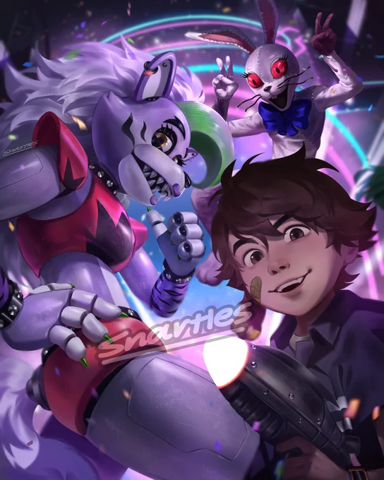 Hey #PortfolioDay , I'm Emma! I'm a Freelance Illustrator who enjoys doing cover art and prints! Most of my current new work has been for FNAF, but I have other stuff cooking!    snartlesworks.com